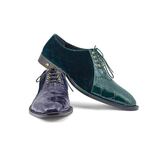 Mauri 4948 Lenox Men's Shoes Wonder Blue Exotic Body Alligator / Velvet Embbosed Leather Oxfords (MA5354)-AmbrogioShoes