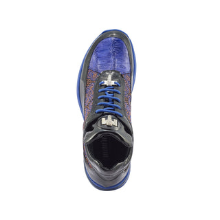 Mauri 8900/2 Bubble Men's Shoes Black, Blue & Orange Exotic Crocodile / Patent Leather / Matahari Fabric Casual Sneakers (MA5402)-AmbrogioShoes