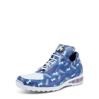 Mauri 8900/2 Press Men's Shoes Blue & White Exotic Crocodile / Nappa Leather Casual Sneakers (MA5447)-AmbrogioShoes