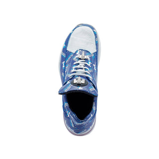 Mauri 8900/2 Press Men's Shoes Blue & White Exotic Crocodile / Nappa Leather Casual Sneakers (MA5447)-AmbrogioShoes