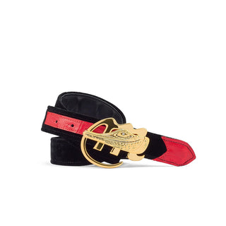 Mauri AB6 Men's Black & Red Exotic Crocodile / Velvet Embossed Belt (MAB1024)-AmbrogioShoes