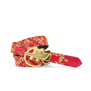 Mauri AB6 Men's Red Exotic Crocodile / Gobelins Fabric Belt (MAB1026)-AmbrogioShoes