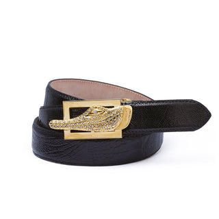 Mauri AB9 Men's Black Ostrich Leg Belt (MAB1006)-AmbrogioShoes