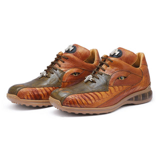 Mauri Apocalypse 8596 Men's Shoes Olive & Mustard Exotic Caiman Crocodile / Ostrich Leg Sneakers (MA5278)-AmbrogioShoes