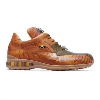 Mauri Apocalypse 8596 Men's Shoes Olive & Mustard Exotic Caiman Crocodile / Ostrich Leg Sneakers (MA5278)-AmbrogioShoes