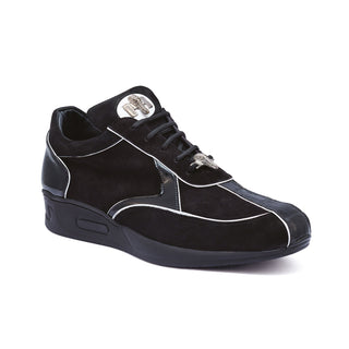 Mauri Jackpot M791 Men's Shoes Black Exotic Caiman Crocodile / Suede / Patent Leather Sneakers (MA5267)-AmbrogioShoes