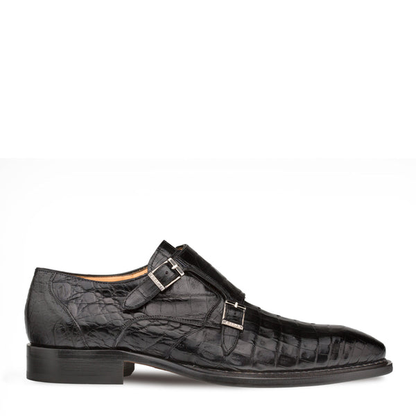 Mezlan 3998-F Prague Men's Shoes Black Exotic Crocodile Monk