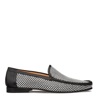 Mezlan R7387 Men's Shoes Black & White Woven Leather Slip-On Moccassin Loafers (MZ35679)-AmbrogioShoes