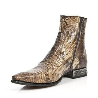 New Rock Men's Shoes Beige Python Print / Calf-Skin Leather Boots M-NW121-C12 (NR1205)-AmbrogioShoes