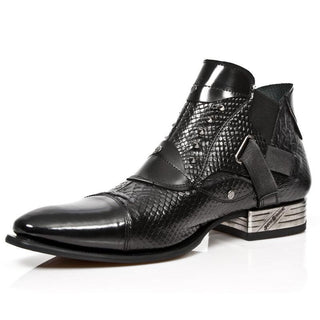 New Rock Men's Shoes Black Python Print / Calf-Skin Leather Boots M-NW135-C2 (NR1256)-AmbrogioShoes