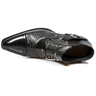 New Rock Men's Shoes Black Python Print / Calf-Skin Leather Boots M-NW135-C2 (NR1256)-AmbrogioShoes