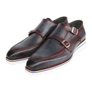 Paul Parkman 189-BLU-BRD Men's Shoes Blue & Bordeaux Calf Skin Leather Monk-Straps Loafers (PM6398)-AmbrogioShoes