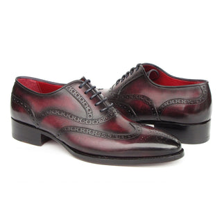 Paul Parkman 66BRD94 Men's Shoes Burgundy Hand Painted Leather Goodyear Welted Wingtip Oxfords (PM6399)-AmbrogioShoes