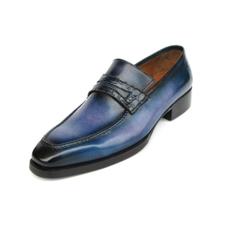 Paul Parkman 6944-BLU Men's Shoes Blue Hand-Painted Leather Goodyear Welted Patina Handmade Loafers (PM6397)-AmbrogioShoes