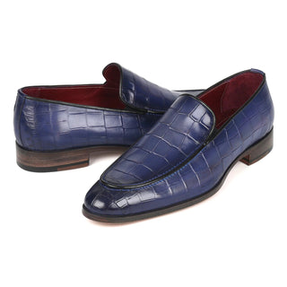 Paul Parkman 7339-BLU Men's Shoes Blue Crocodile Print / Calf-Skin Leather Slip-On Loafers (PM6383)-AmbrogioShoes