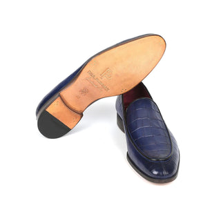 Paul Parkman 7339-BLU Men's Shoes Blue Crocodile Print / Calf-Skin Leather Slip-On Loafers (PM6383)-AmbrogioShoes