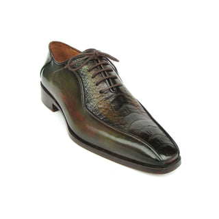 Paul Parkman 94DLGRN Men's Shoes Green Ostrich Leg / Calf-skin Leather Bicycle Toe Oxfords (PM6391)-AmbrogioShoes