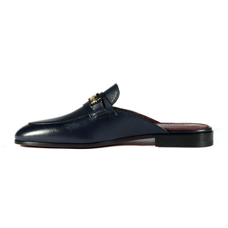 Valentino 19700/M Men's Shoes Navy Blue Calf-Skin Leather Slipper Mules (VAL1002)-AmbrogioShoes